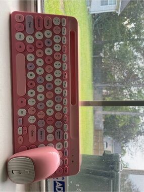 Wireless Pink Keyboard and Mouse Set - Portable Bluetooth Combo